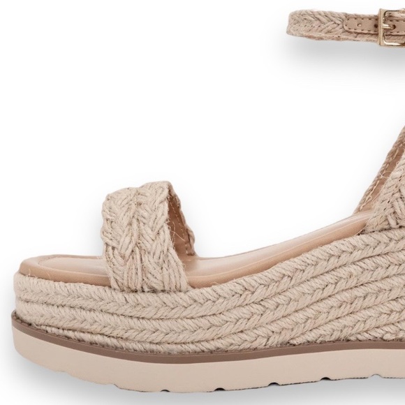 New Straw Style! Soda Shoes Swing Natural Raffia Ankle Strap Platform Wedge Heel - Picture 6 of 8